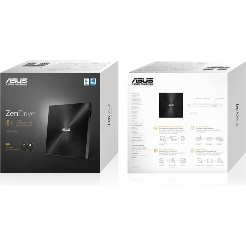 ASUS ZenDrive U9M SDRW-08U9M-U DVD-brænder Ekstern ASUS ZenDrive U9M SDRW-08U9M-U DVD-brænder Ekstern